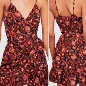 Free People All My Love Wrap Mini Dress in Rust Orange Paisley Floral Size Small